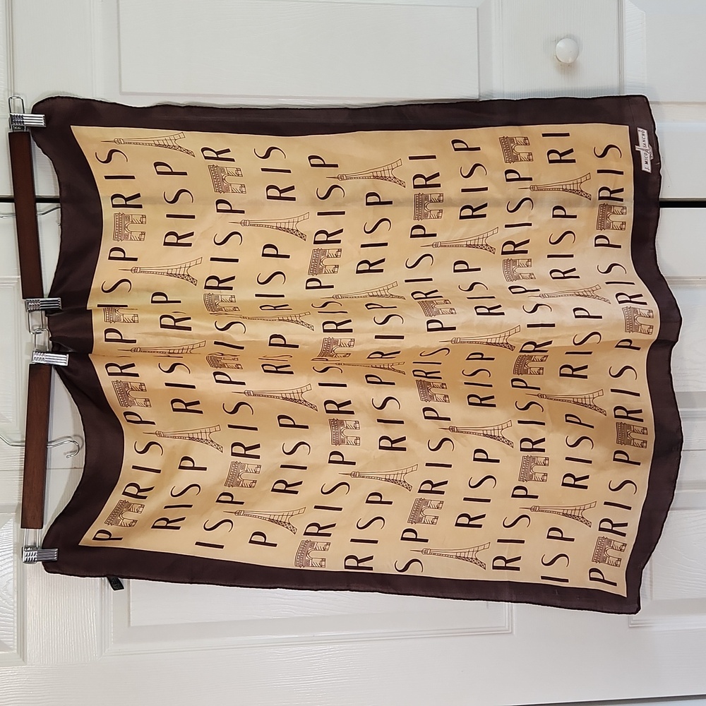 J. Mico Sancho Brown & Tan Paris‎ Scarf 33x35 Eiffel Tower Classy Elegant Travel